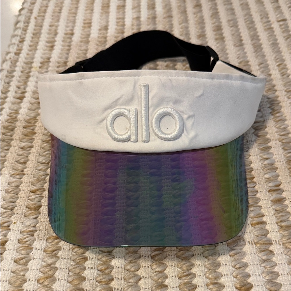 ALO Yoga Kids White Visor with Iridescent Rainbow Shield